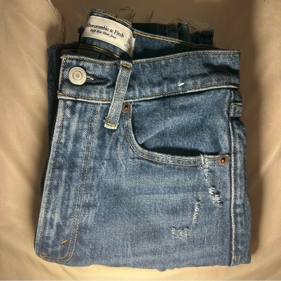 Abercrombie & Fitch High Rise Mom Jeans Women’s 23 Distressed Blue Denim - Picture 2 of 16